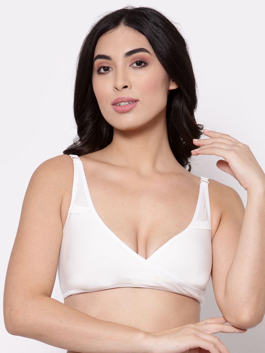 inner sense white solid organic cotton antimicrobial sustainable sleeping/feeding bra aimb007e