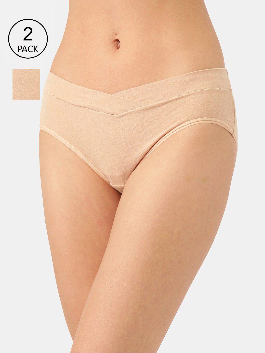 inner sense women pack of 2 beige solid organic cotton antimicrobial v band maternity briefs