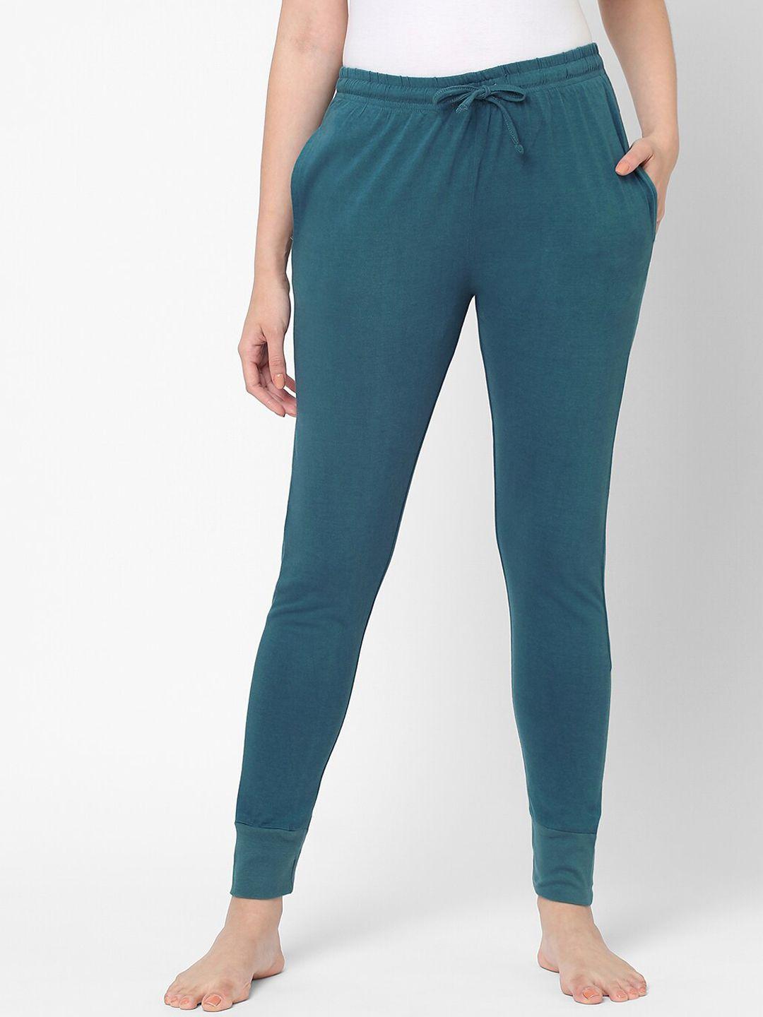 inner sense women teal solid cotton lounge pants