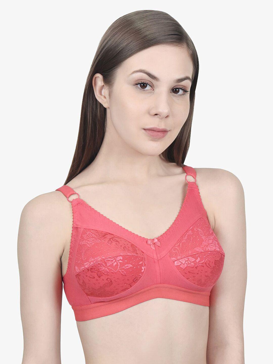 innocence coral pink lace non-wired non padded minimizer bra bbaplin90163_28b