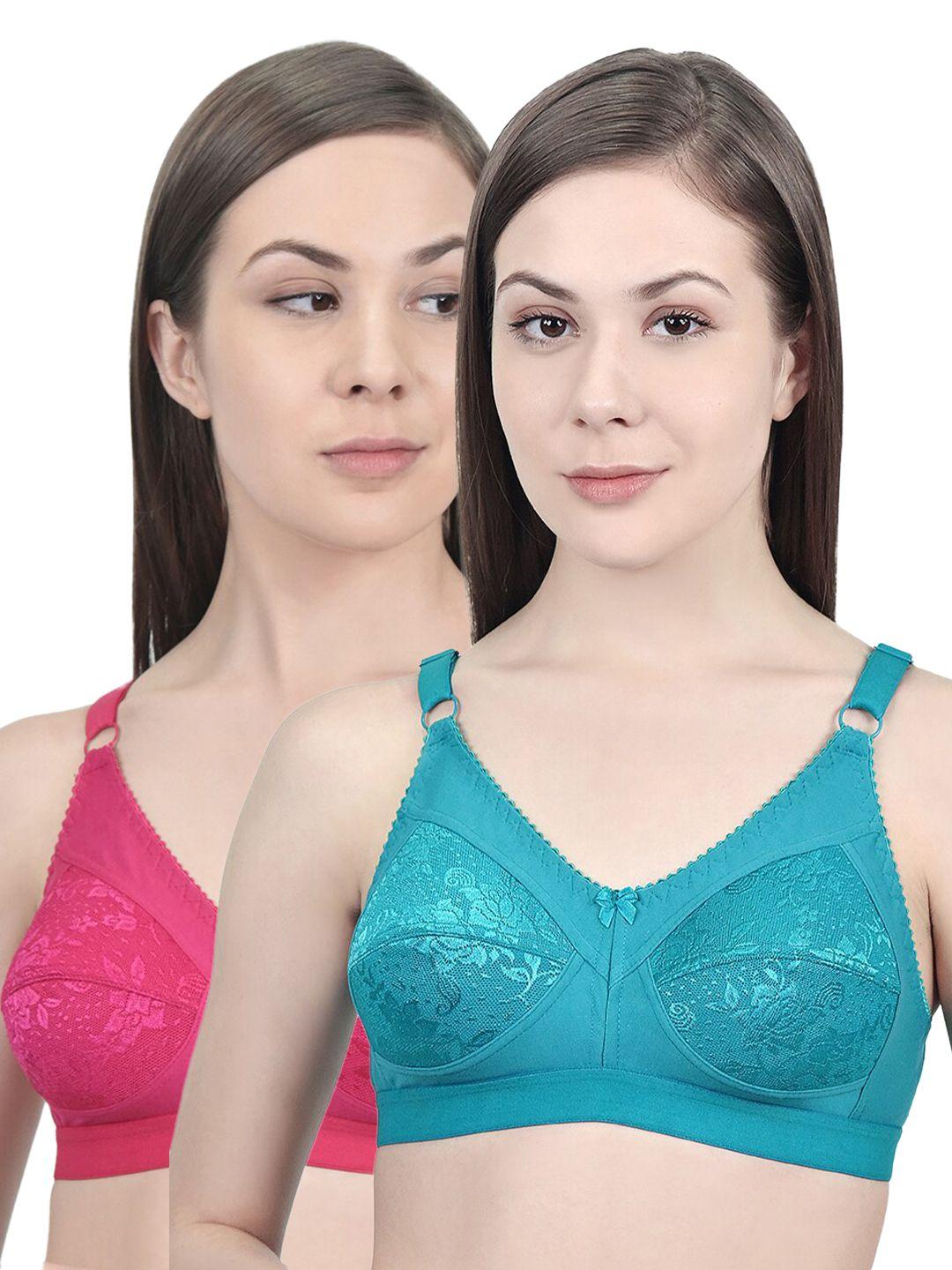 innocence women turquoise blue & pink non padded non wired  everyday bra set of 2
