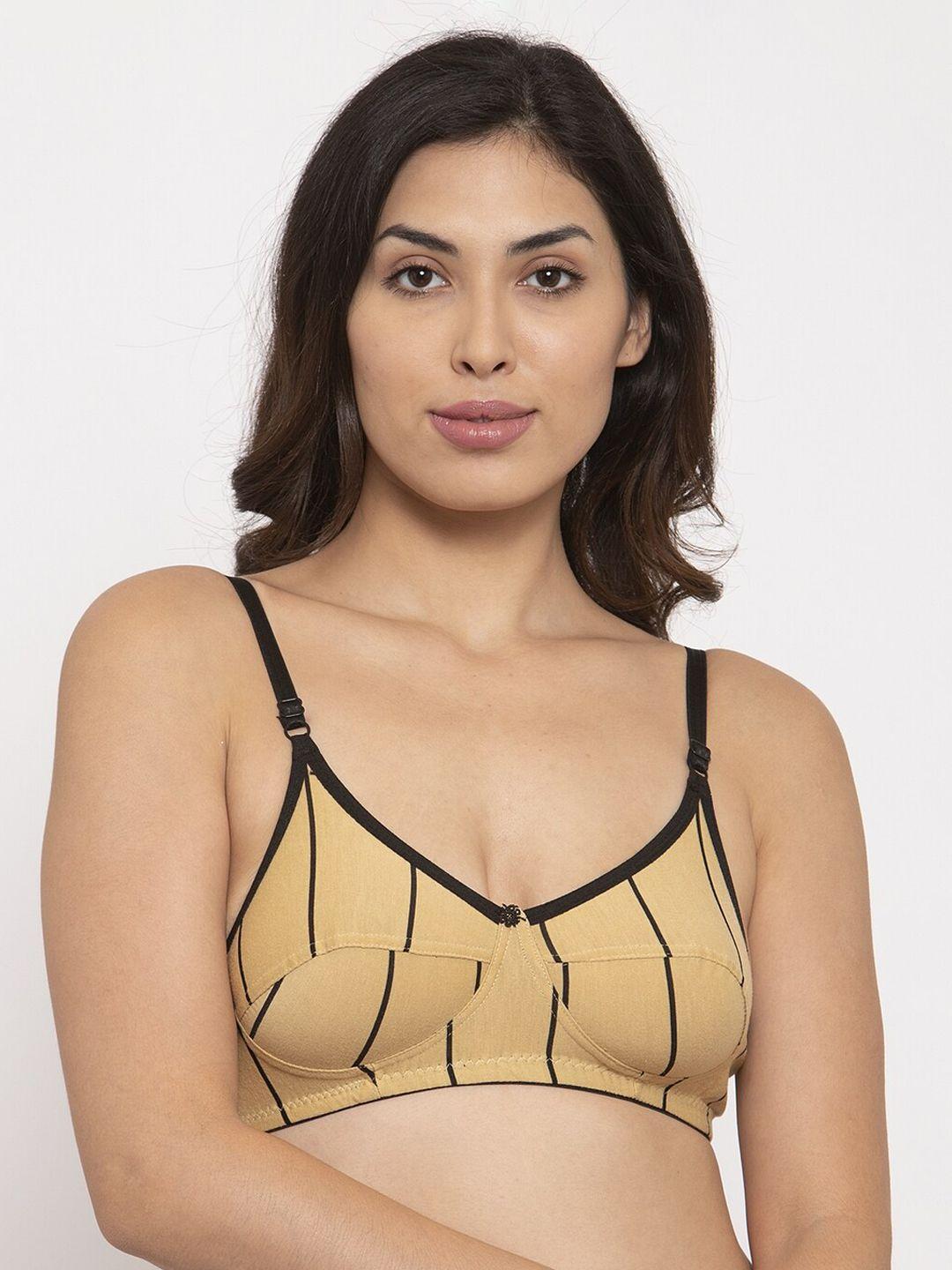 innocence beige & black striped non-wired non padded everyday bra bbaplin90123