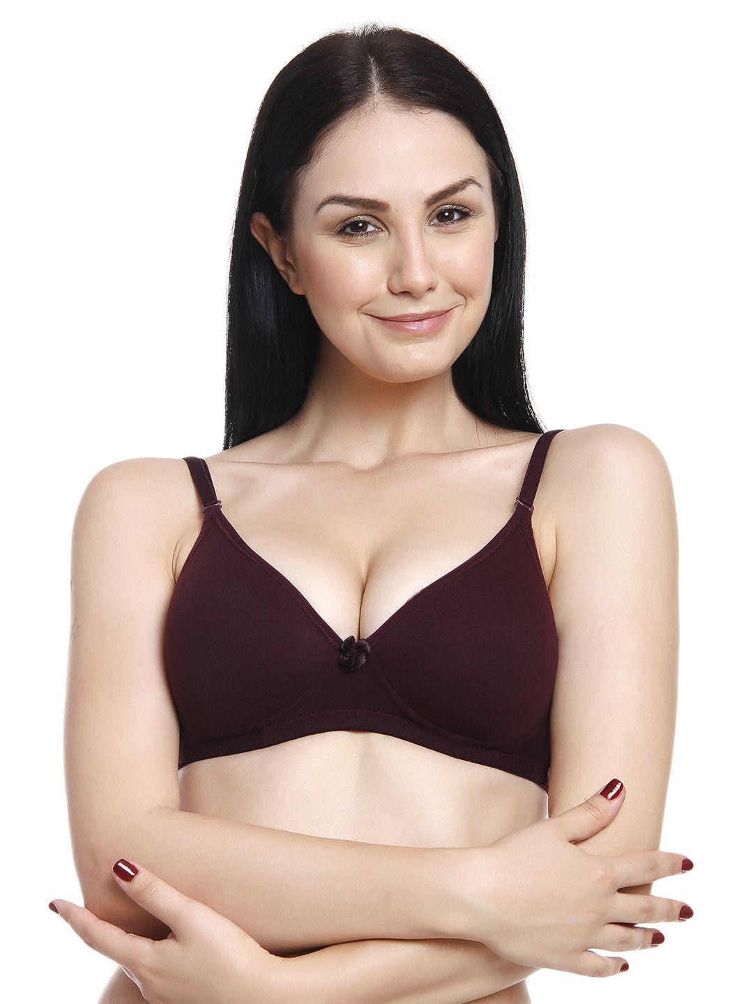 innocence burgundy solid non-wired non padded push-up bra
