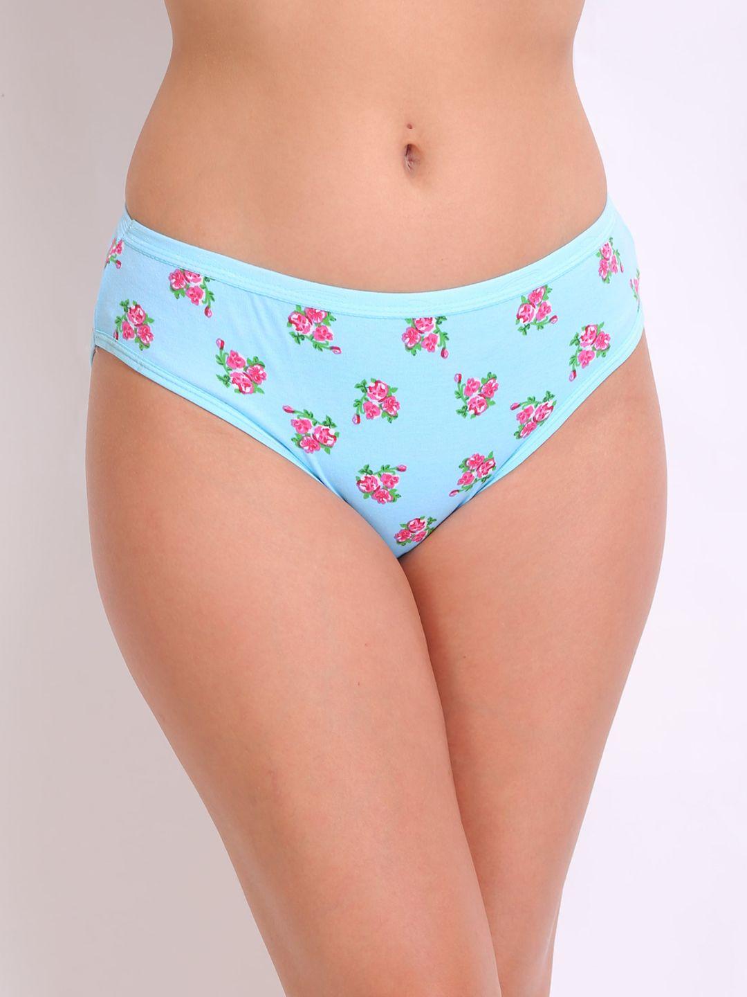 innocence women blue & pink floral cotton hipster briefs