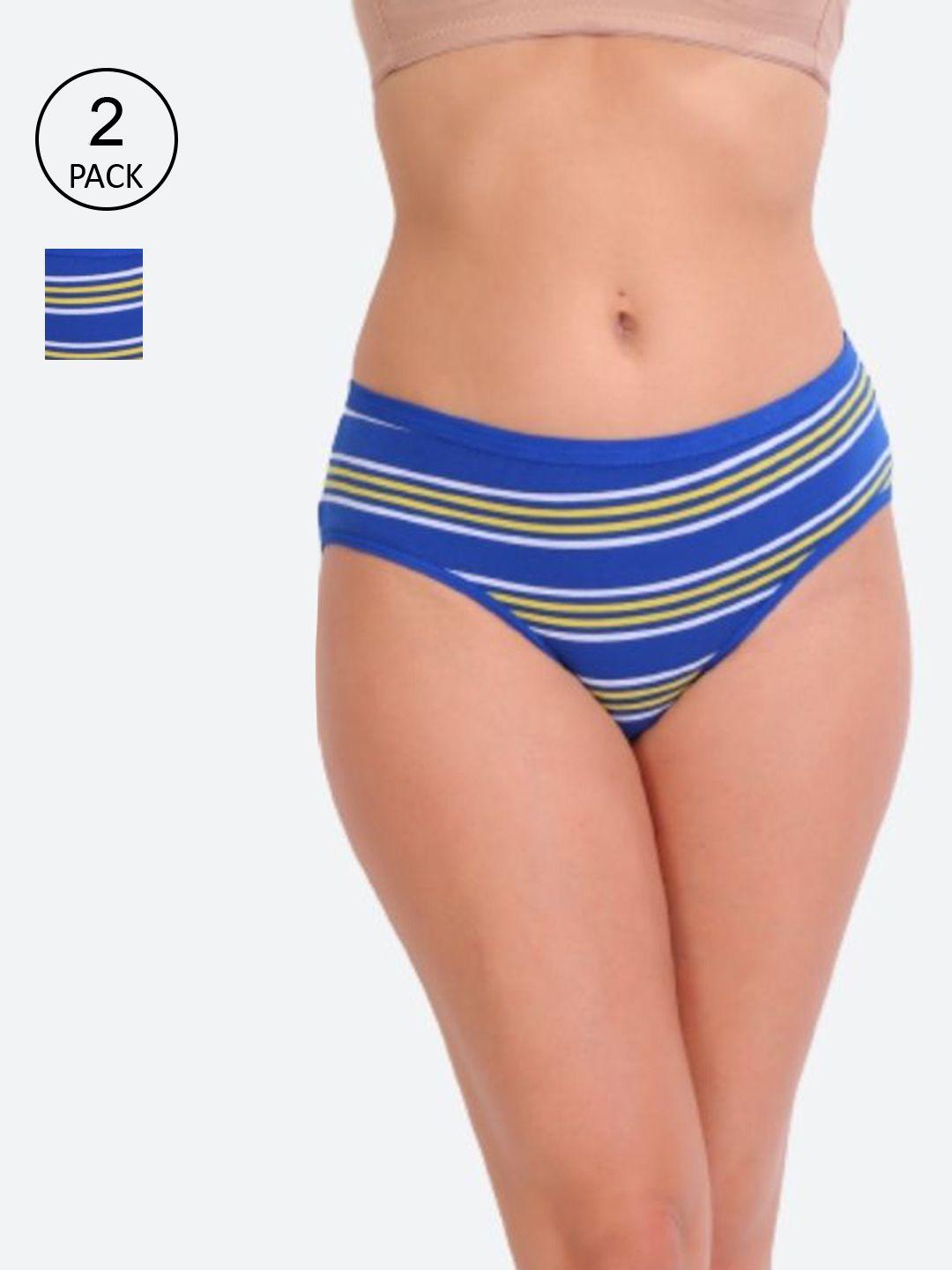 innocence women pack of 2 blue striped hipster cotton briefs