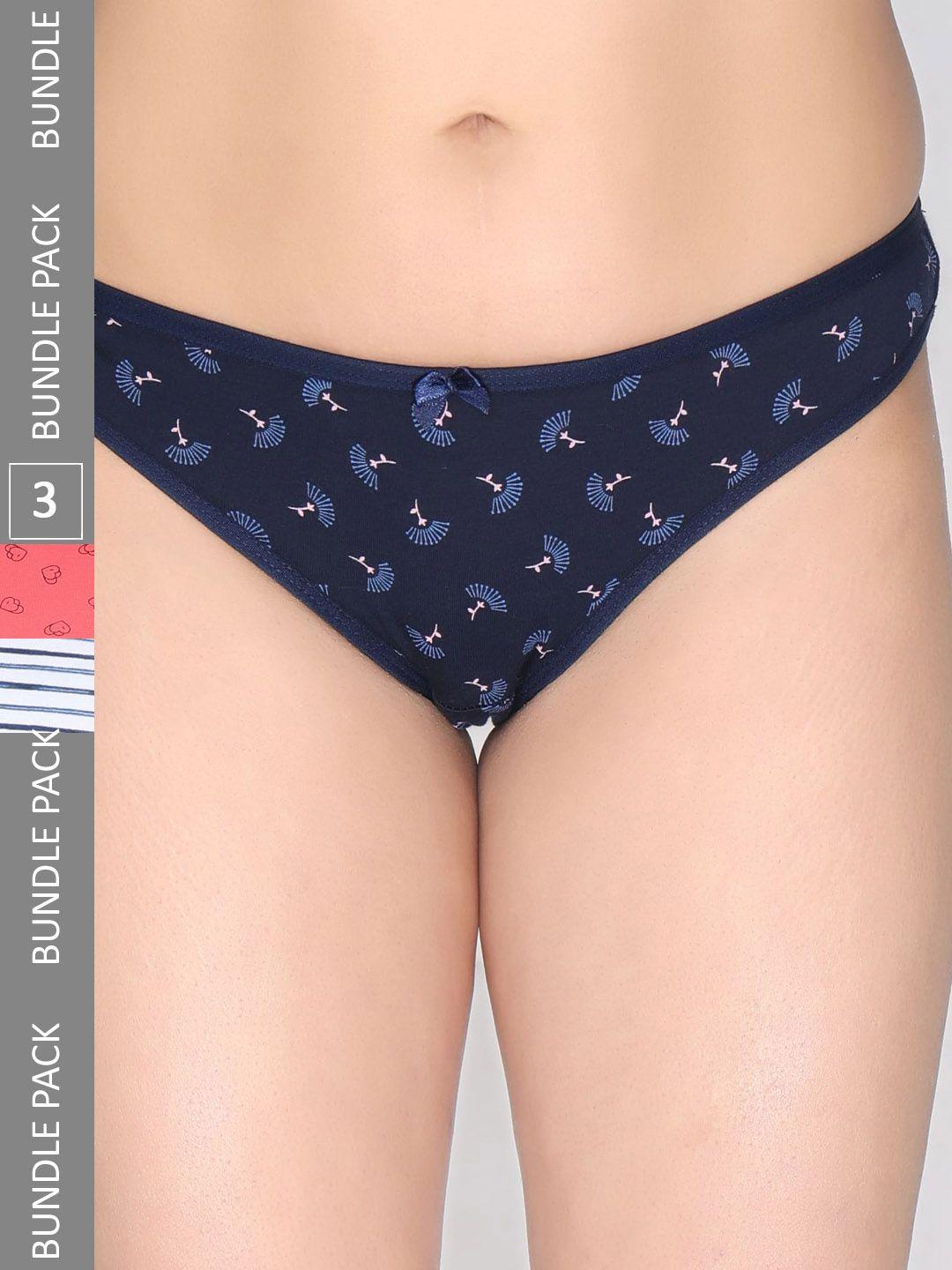 innocence women pack of 3 printed cotton bikini briefs