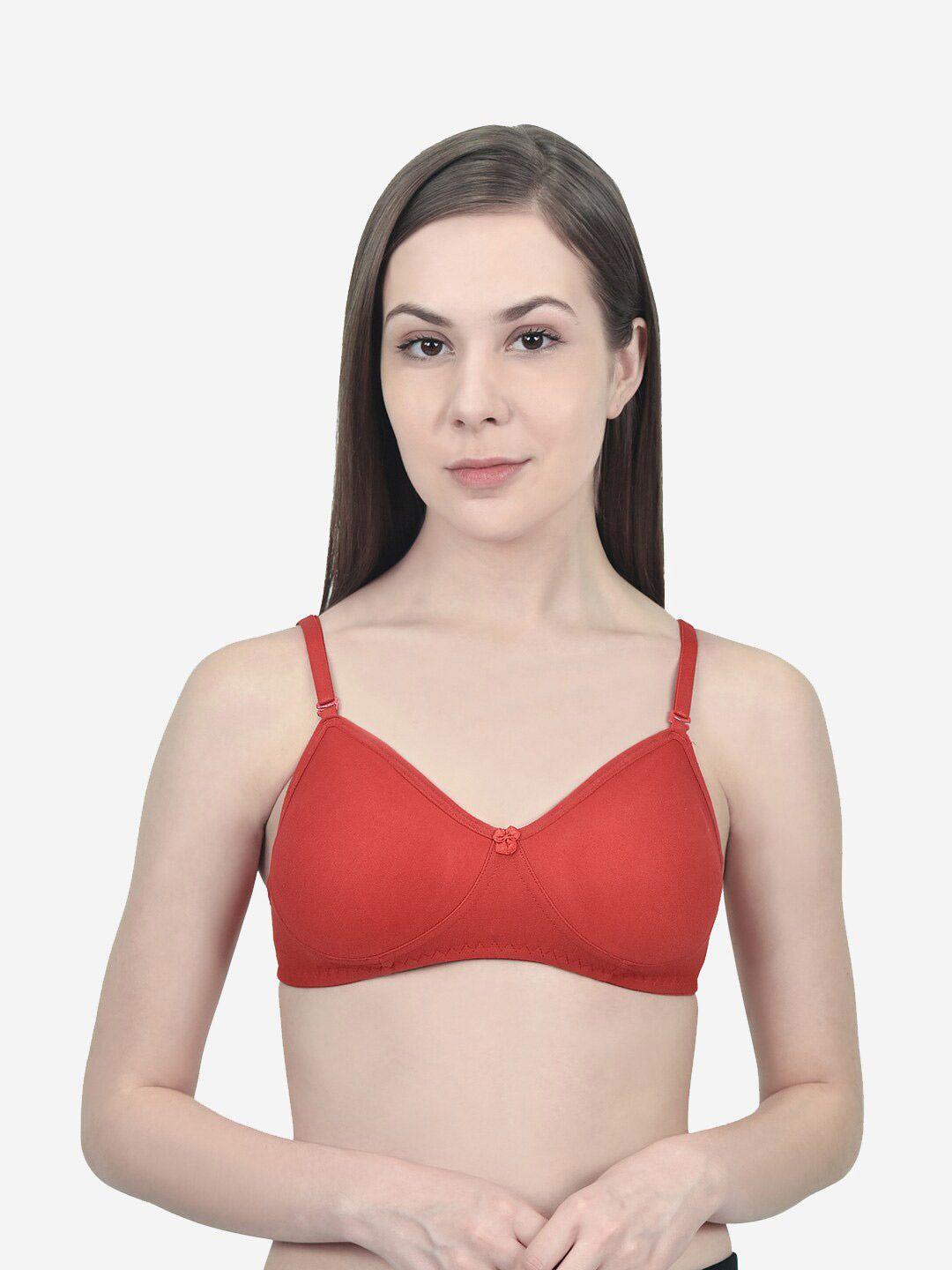 innocence women red solid cotton non padded bra