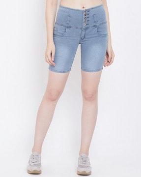 insert mid-rise denim shorts