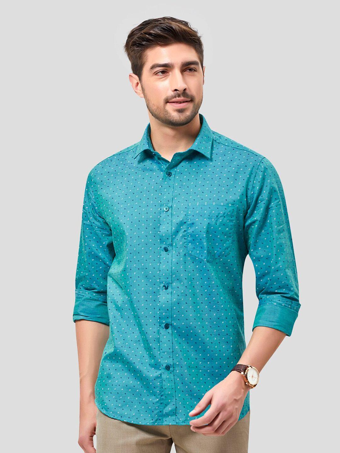inspiro men teal classic slim fit opaque checked formal shirt