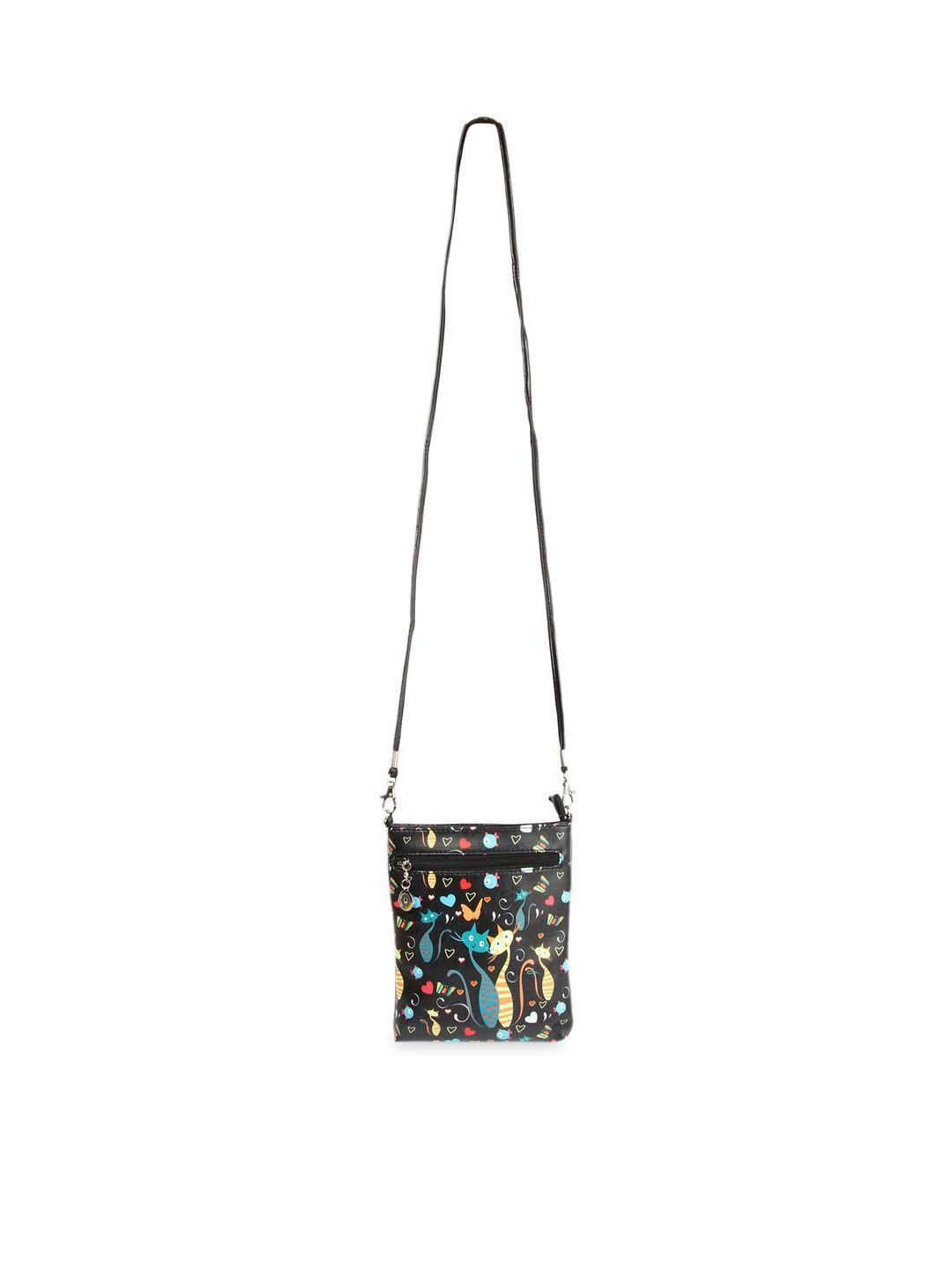 instabuyz black printed pu structured sling bag