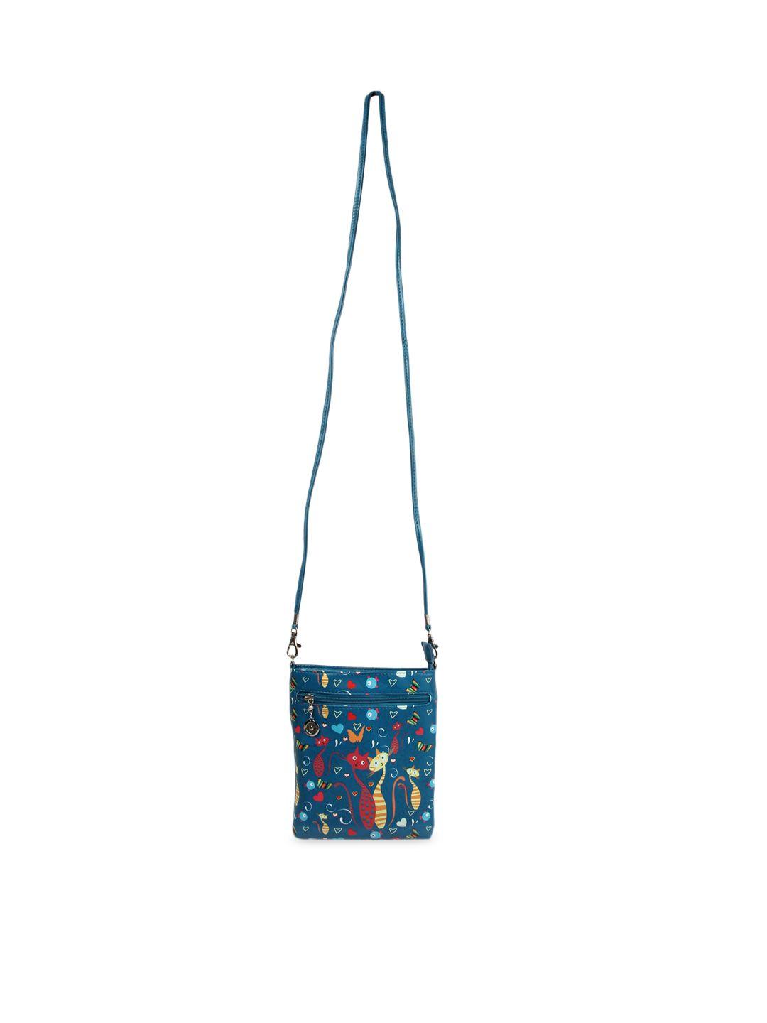 instabuyz blue printed pu structured sling bag