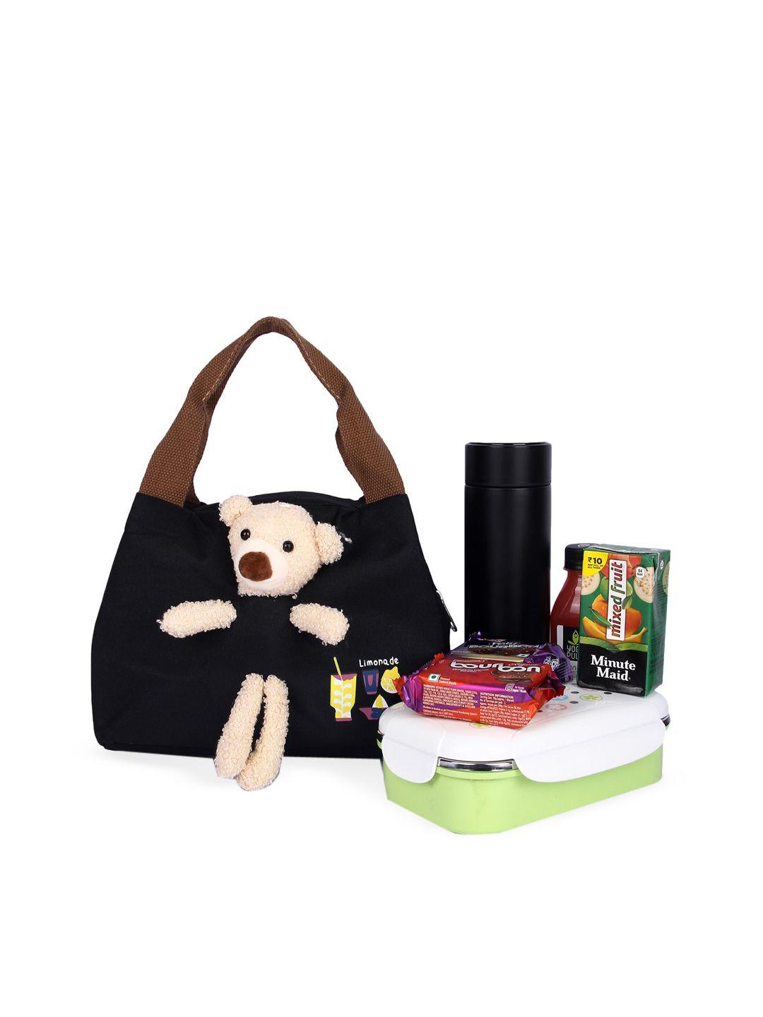 instabuyz teady bear embellished  & lemonade printed cotton insulated lunch bag