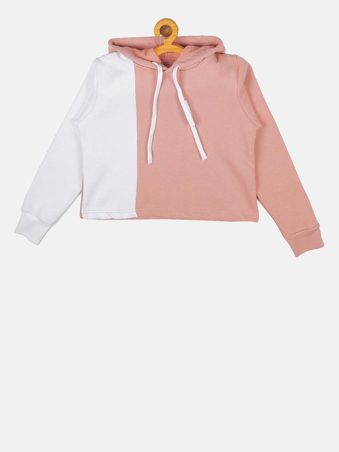 instafab boys pink & white solid hooded sweatshirt