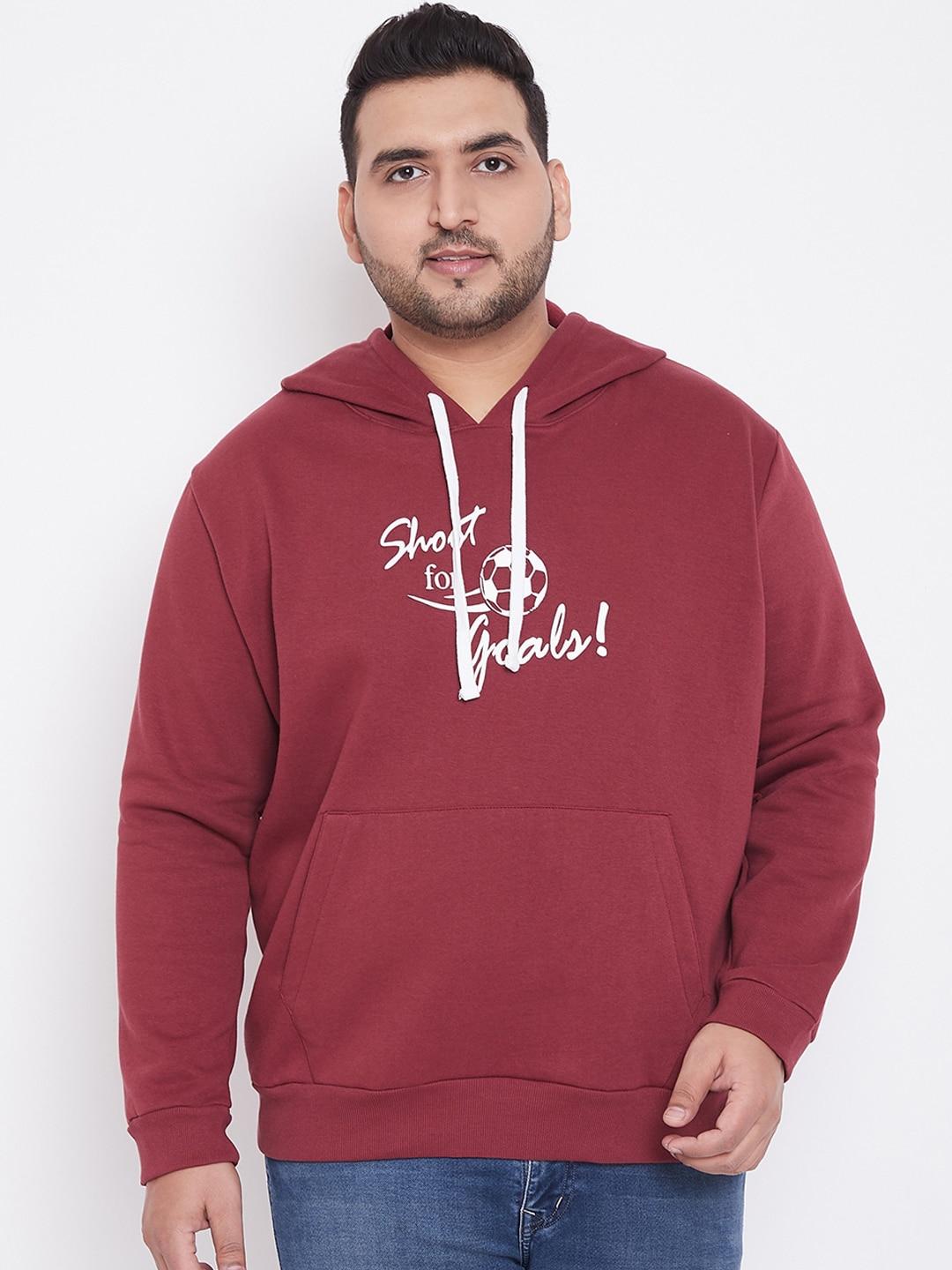 instafab plus men maroon typography printed hooded sweatshirt