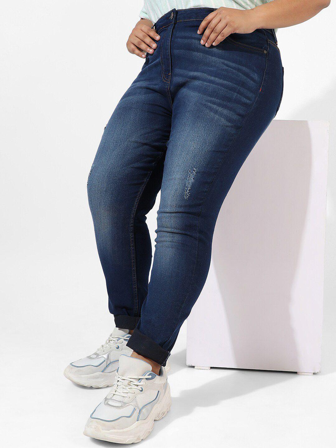 instafab plus plus size women jean skinny fit low distressed light fade stretchable jeans