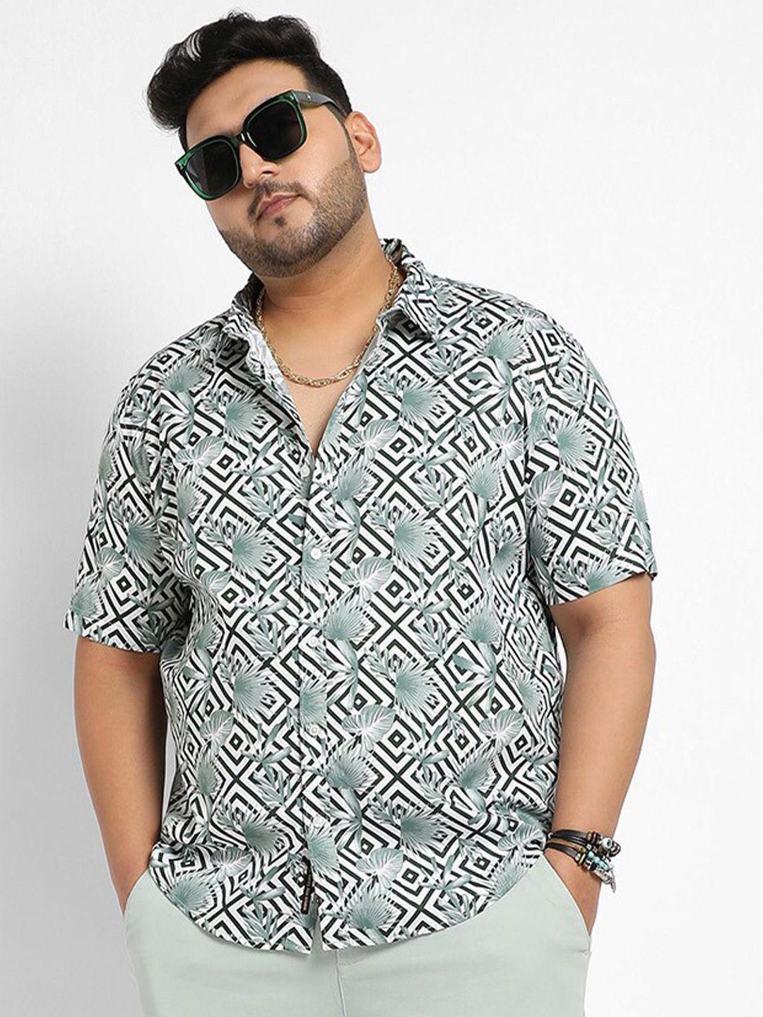 instafab plus size classic regular fit geometric printed cotton casual shirt