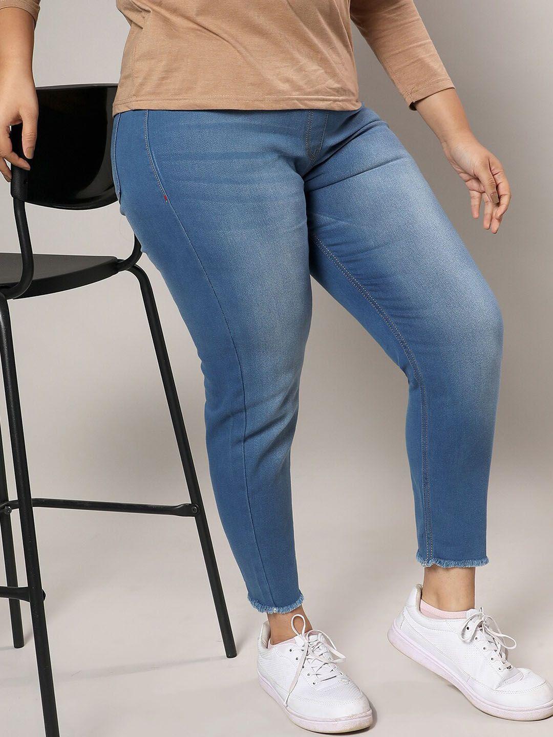 instafab plus women blue smart slim fit stretchable jeans