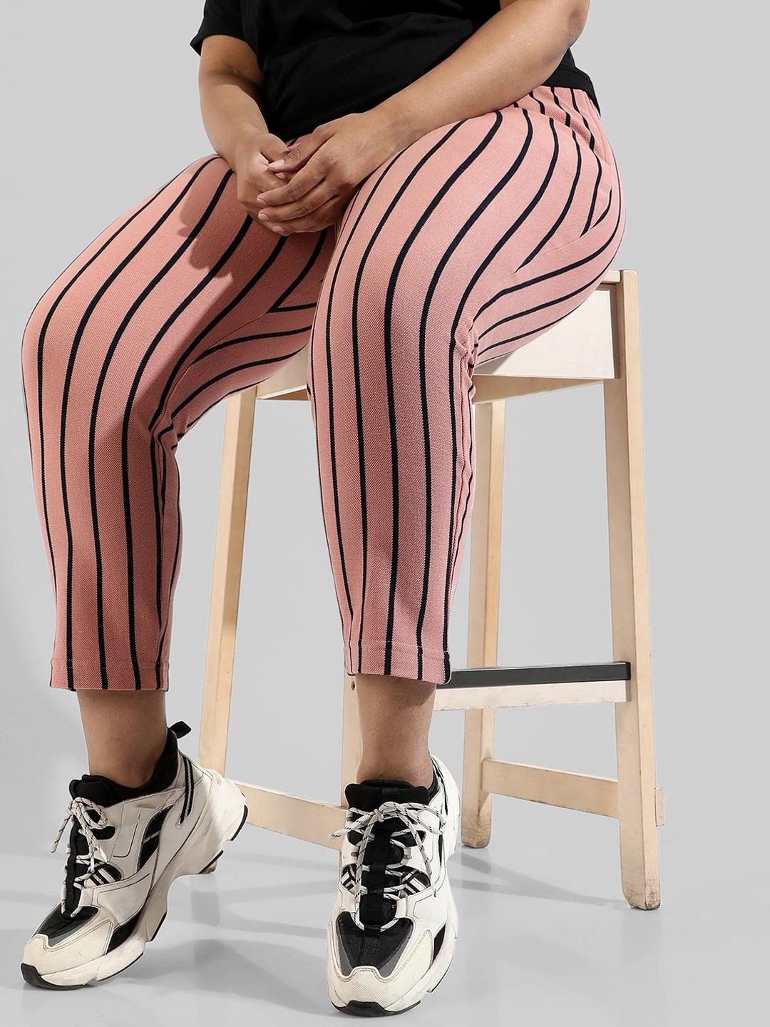 instafab plus women plus size striped cotton track pants