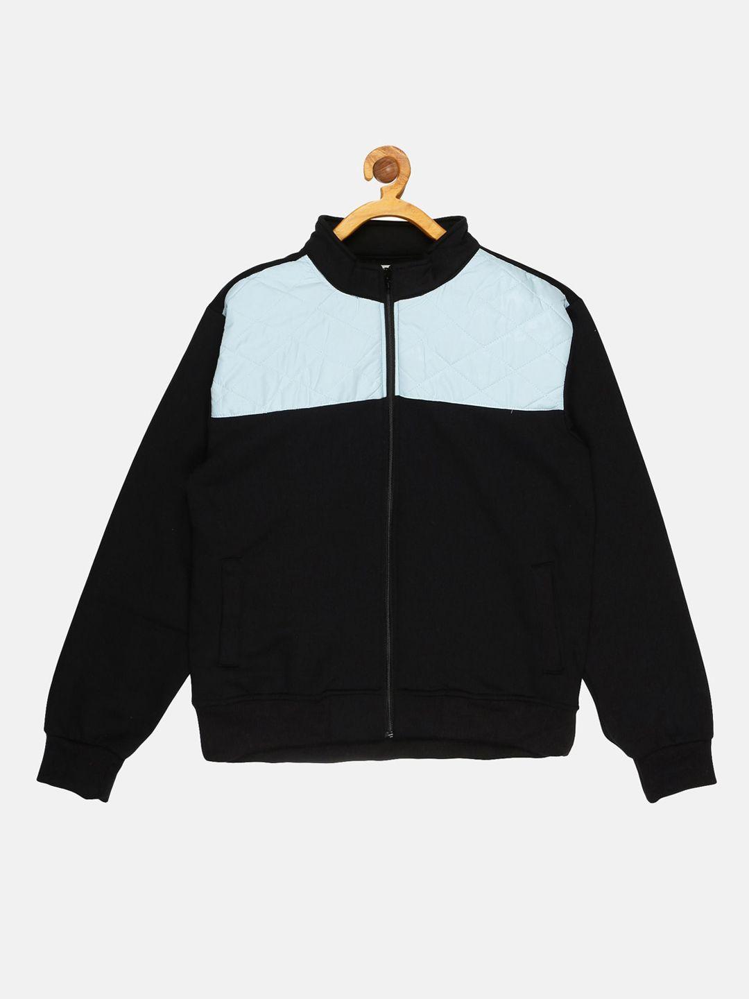 instafab boys black & light blue colourblocked windcheater bomber jacket