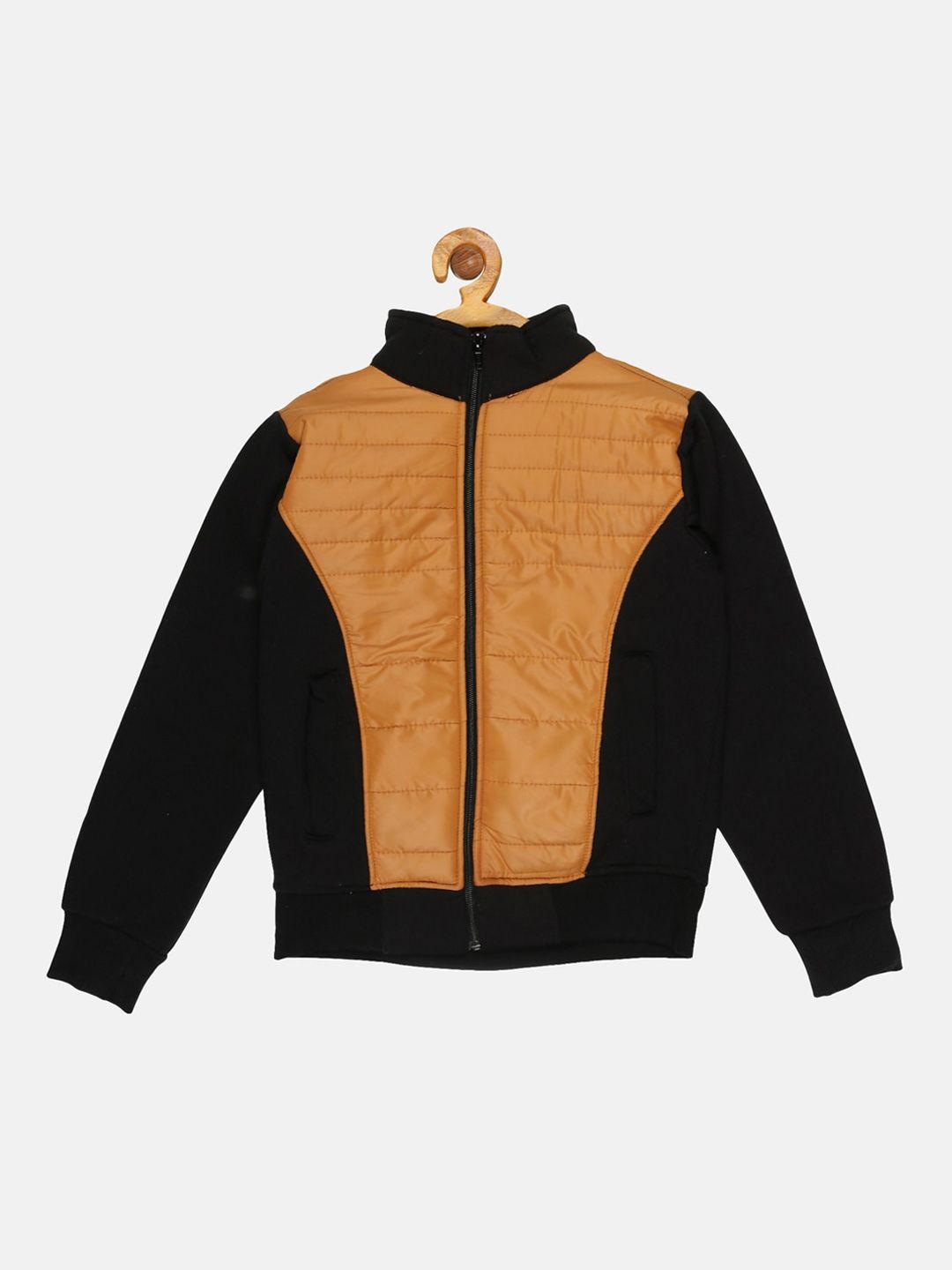 instafab boys black & mustard colourblocked windcheater bomber jacket