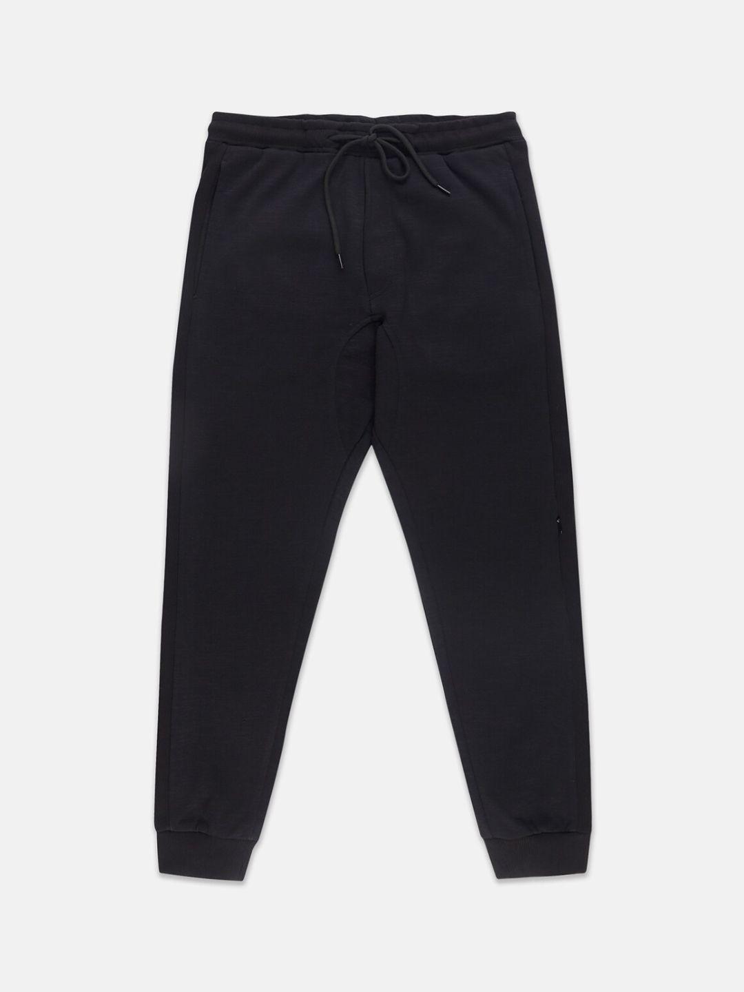 instafab boys black solid cotton straight-fit joggers