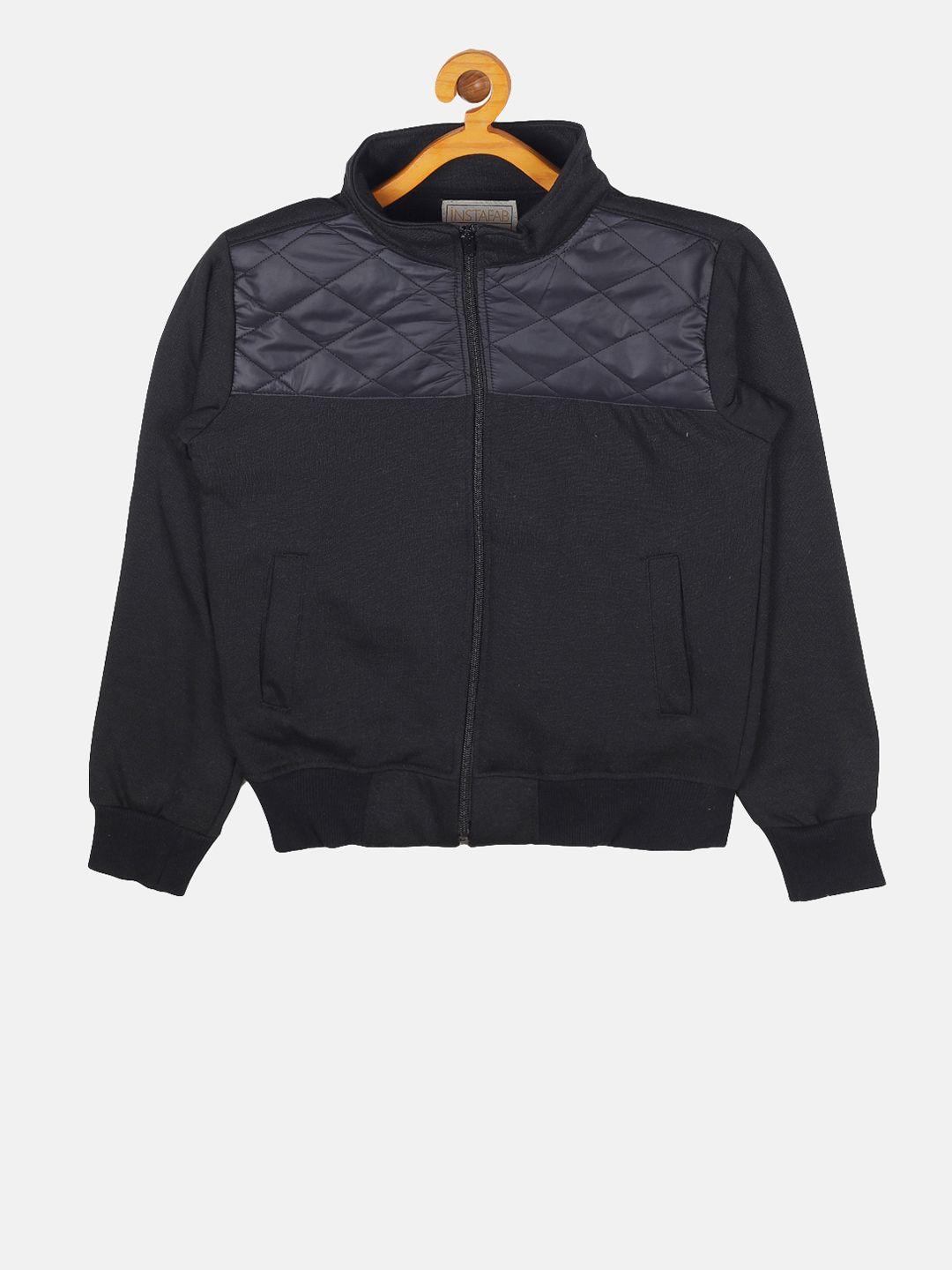 instafab boys black solid windcheater bomber