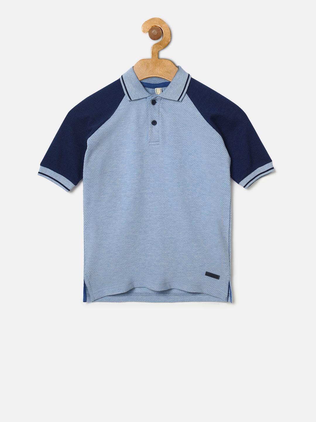 instafab boys blue colourblocked polo collar t-shirt