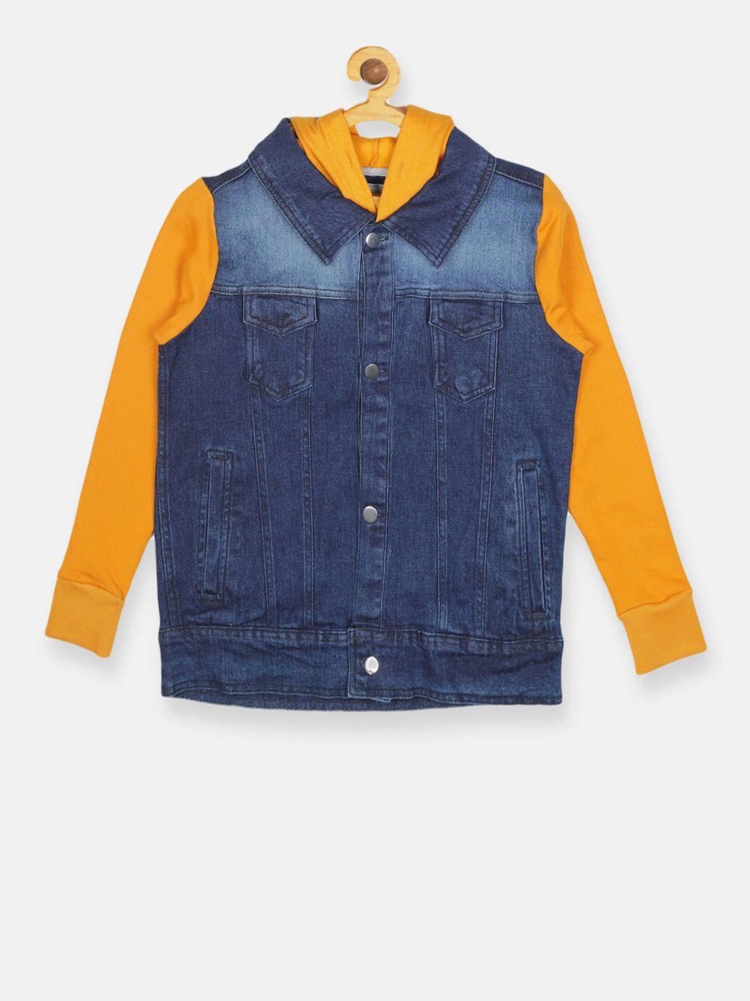 instafab boys blue colourblocked windcheater denim jacket