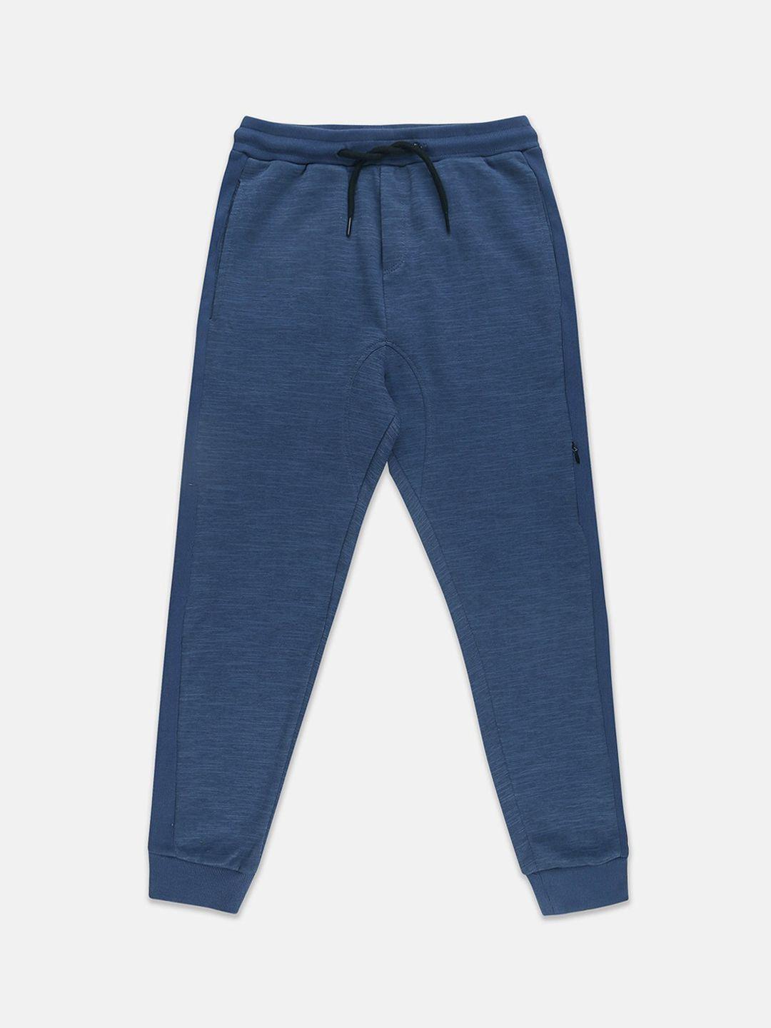 instafab boys blue solid pure cotton straight-fit joggers