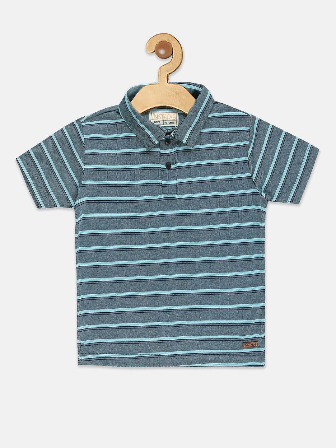 instafab boys blue striped polo collar t-shirt