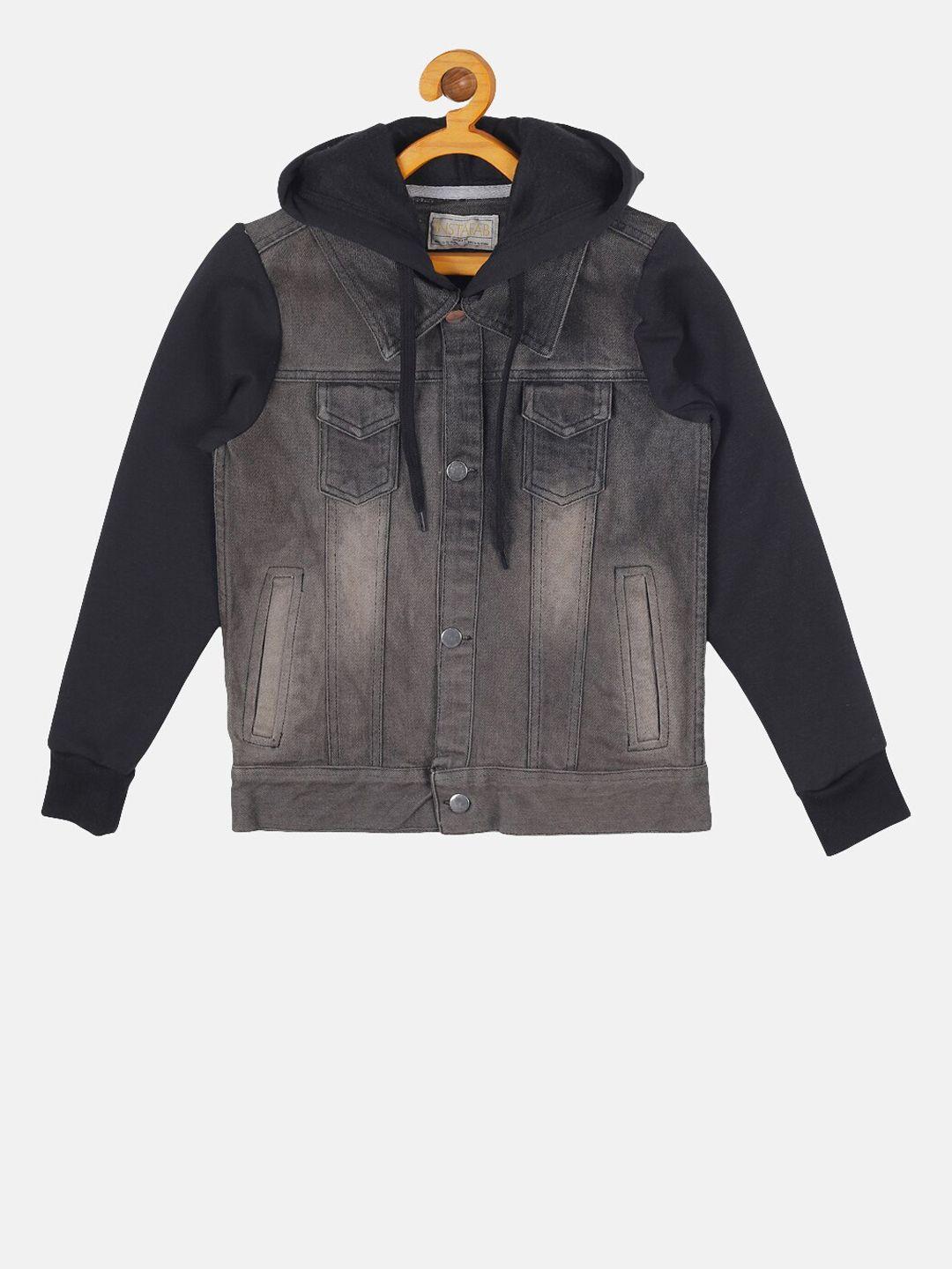 instafab boys charcoal grey solid windcheater denim jacket