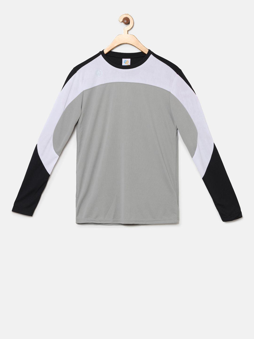 instafab boys grey & black colourblocked round neck t-shirt