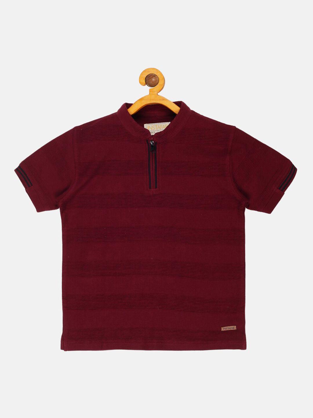 instafab boys maroon striped henley neck t-shirt