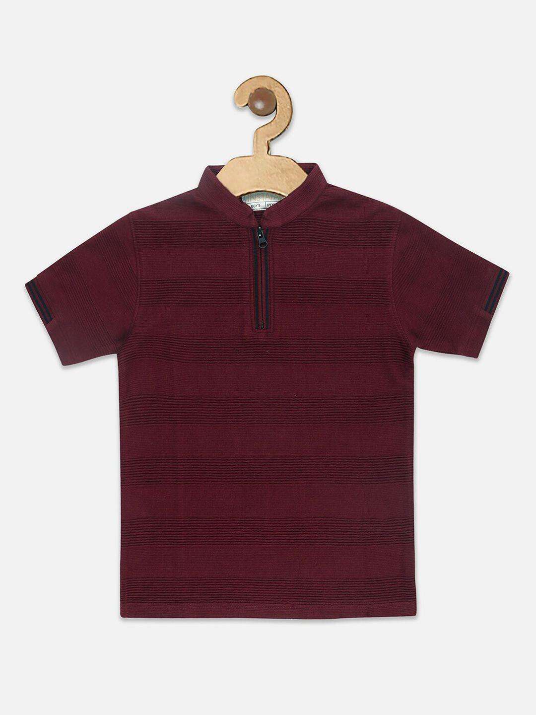 instafab boys maroon striped henley neck t-shirt