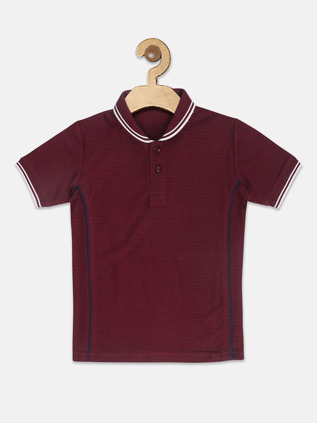 instafab boys maroon striped high neck extended sleeves t-shirt