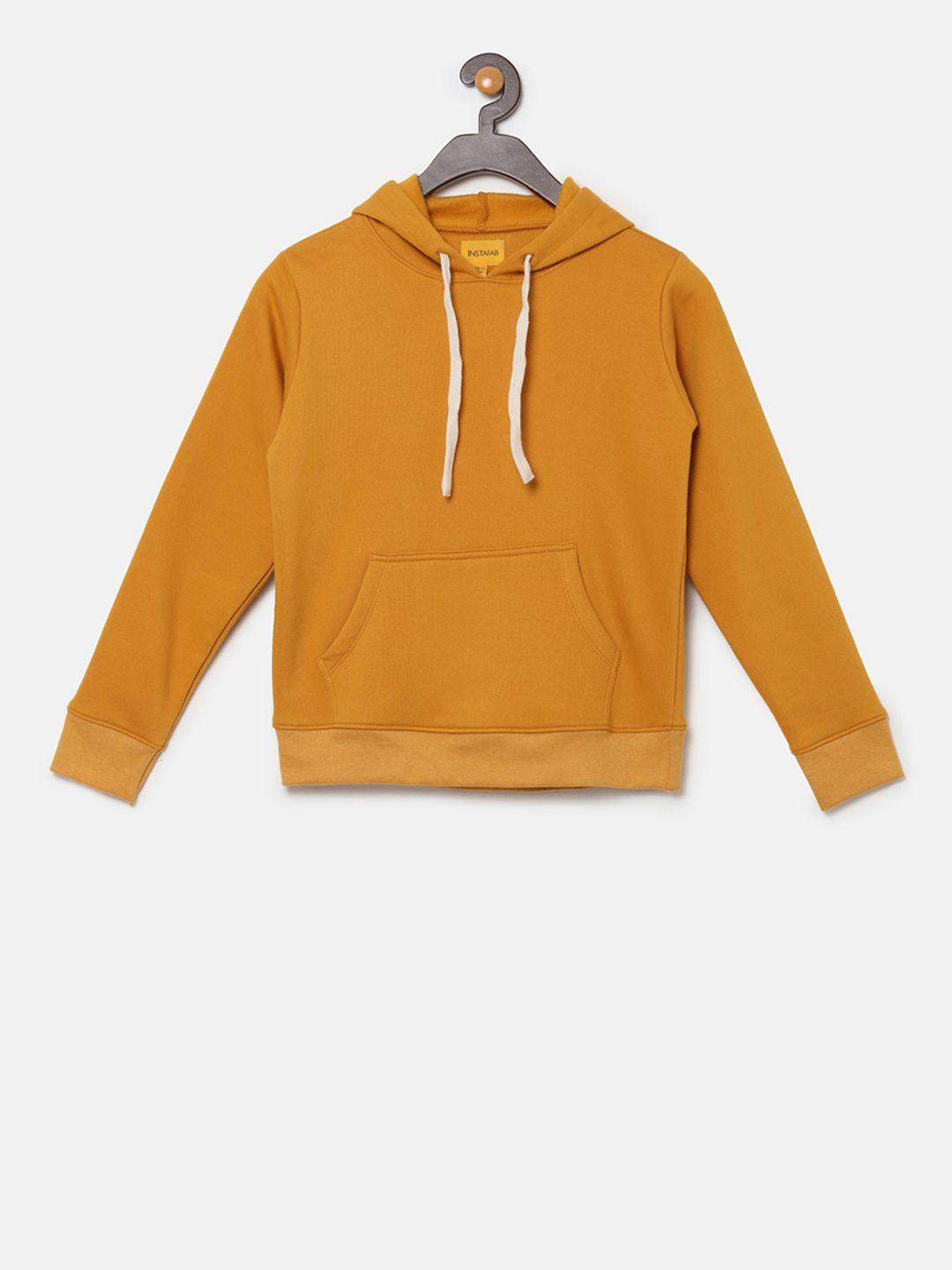 instafab boys mustard yellow  solid hooded sweatshirt