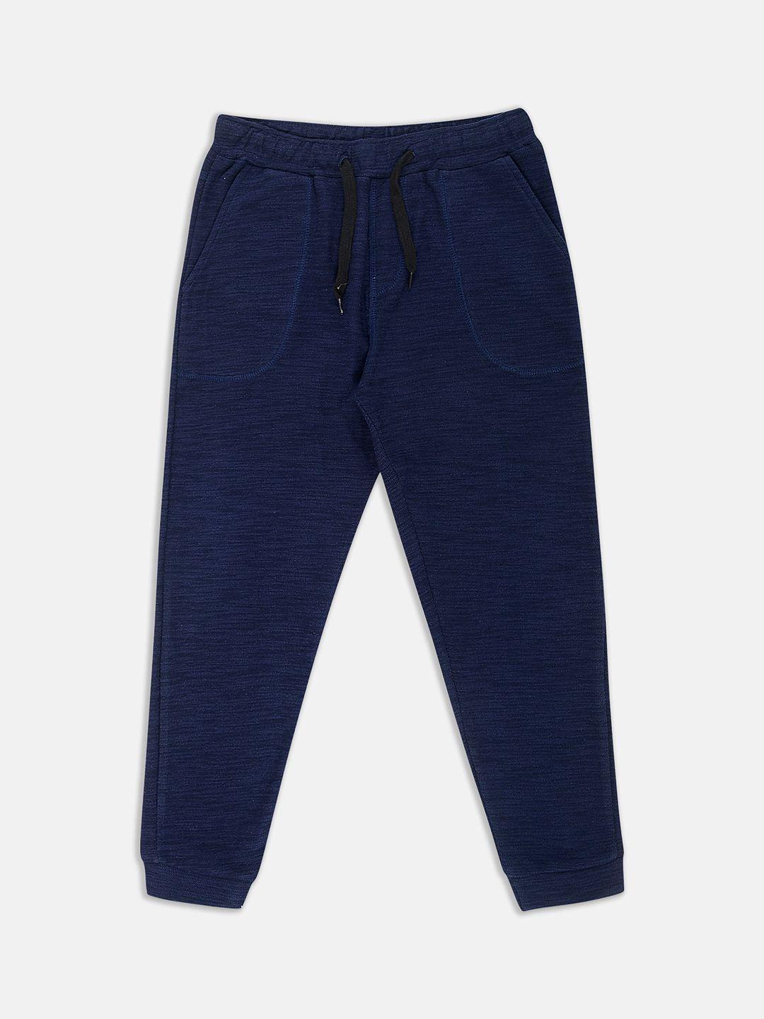 instafab boys navy blue solid cotton joggers