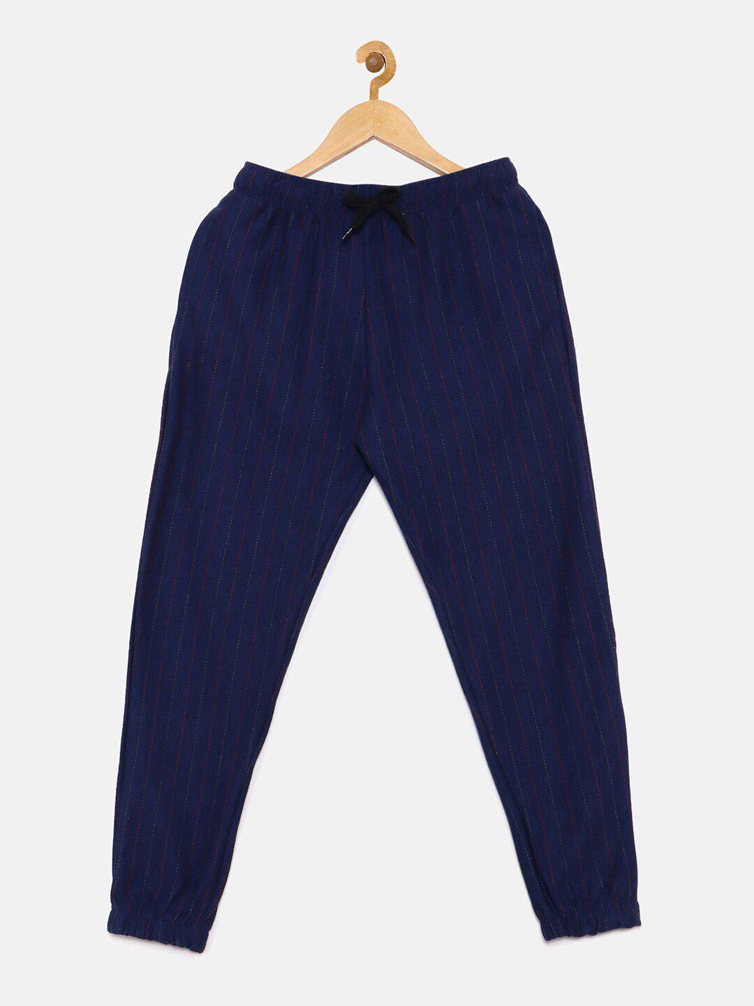 instafab boys navy blue striped cotton joggers