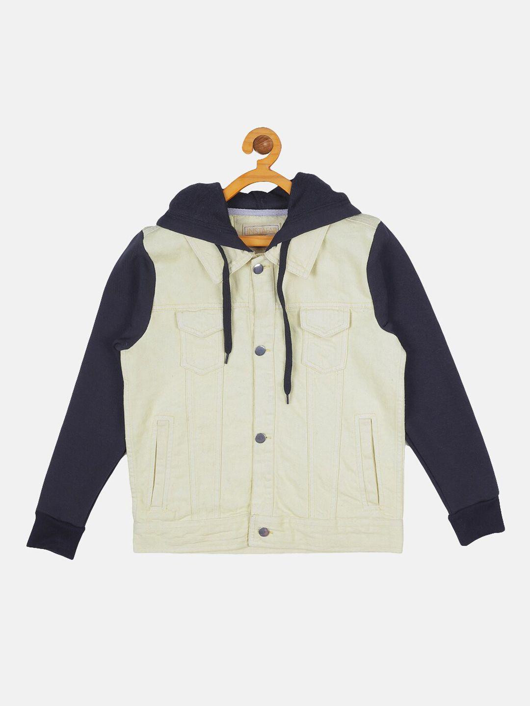 instafab boys yellow black windcheater denim jacket