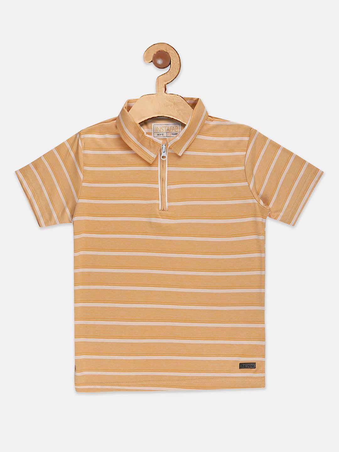 instafab boys yellow striped polo collar cotton t-shirt