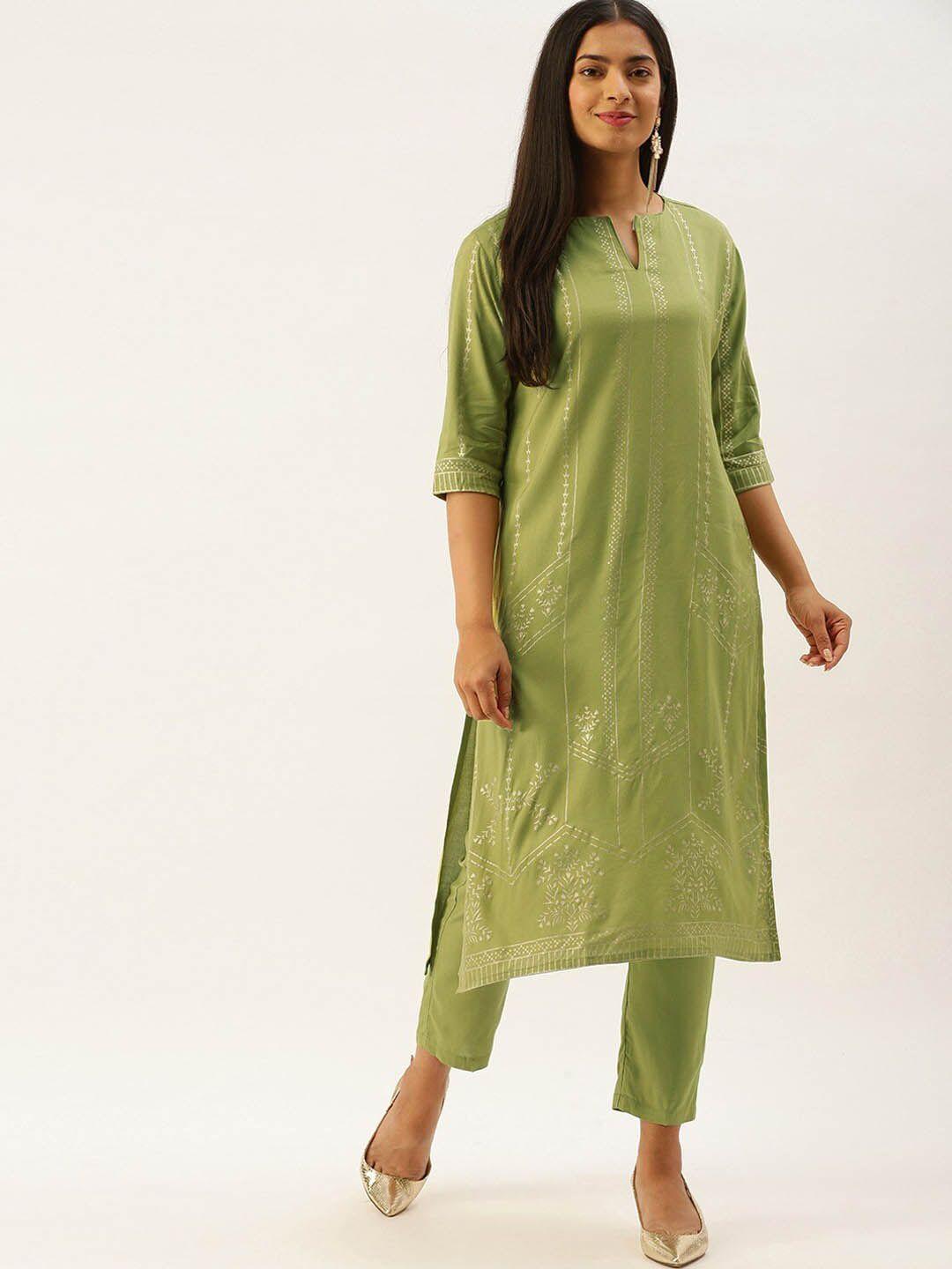 instafab ethnic motifs printed straight kurta with trousers