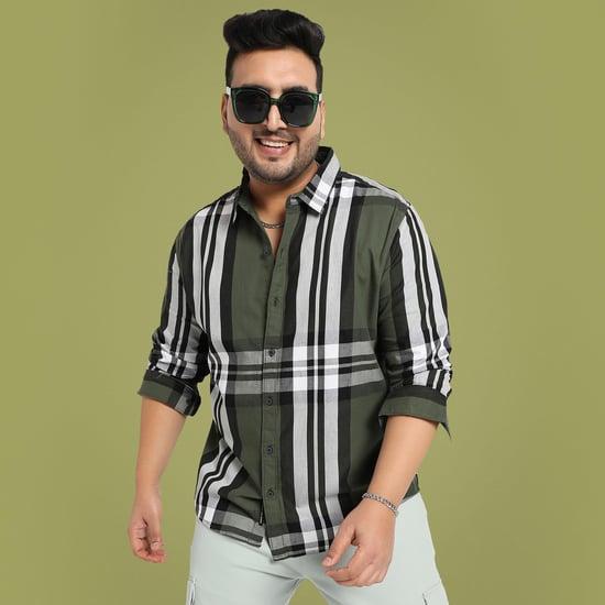 instafab plus  men striped regular fit casual shirt