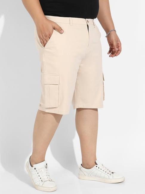 instafab plus beige regular fit plus size cargo shorts