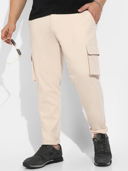 instafab plus beige regular fit plus size cargos