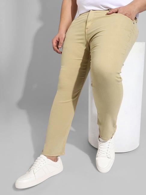 instafab plus beige regular fit plus size jeans