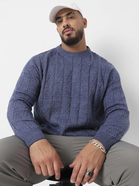 instafab plus blue regular fit texture plus size sweater
