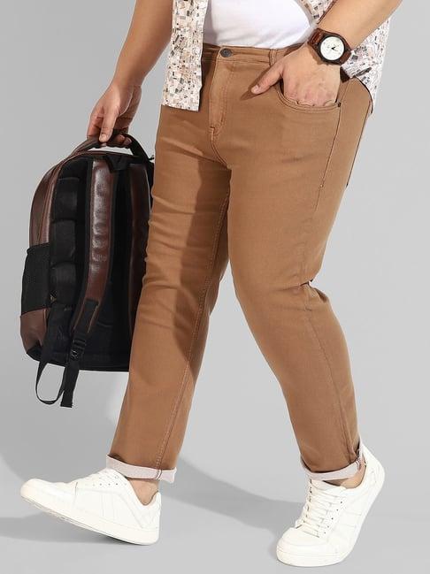 instafab plus brown regular fit plus size jeans