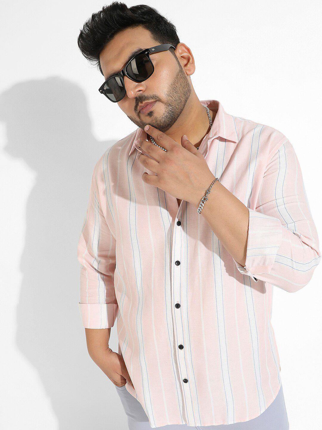 instafab plus classic opaque striped cotton casual shirt