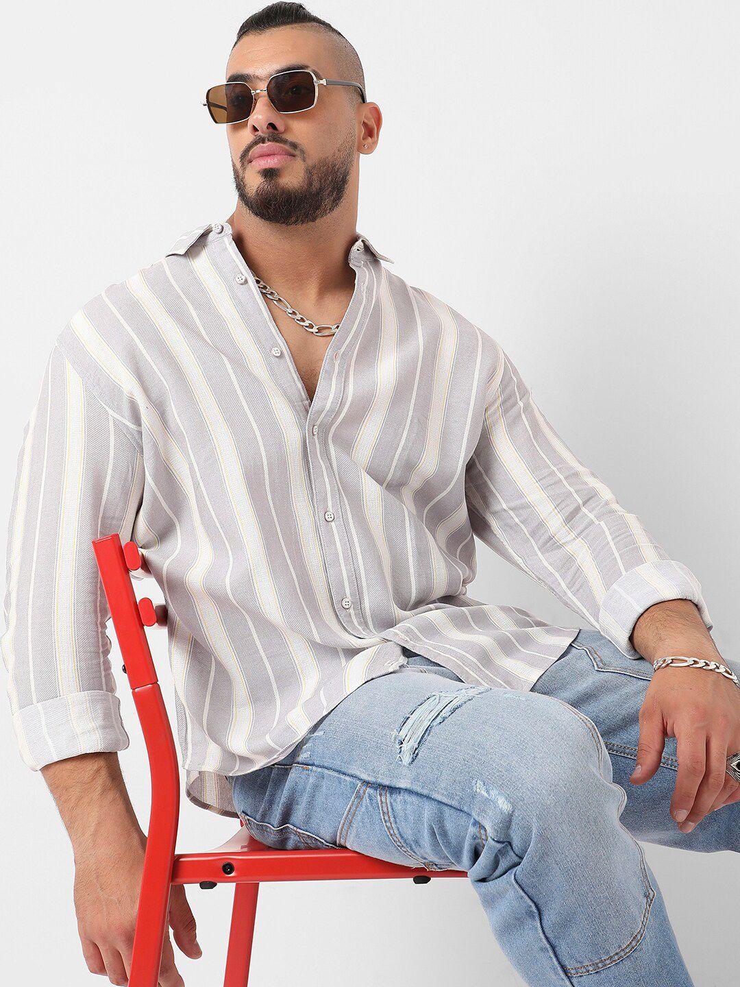 instafab plus classic slim collar regular fit striped long sleeve casual shirt