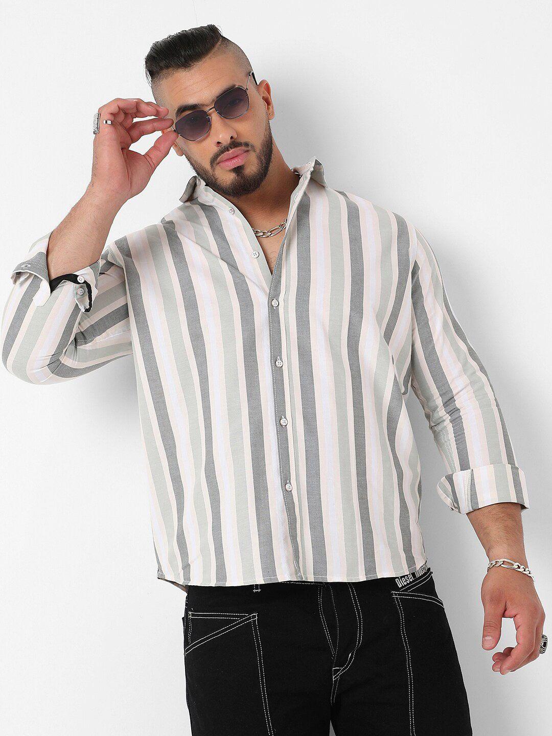 instafab plus classic vertical striped cotton casual shirt